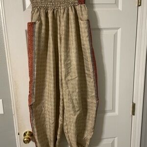 Earthbound Beige Harem Pants with Red Accents